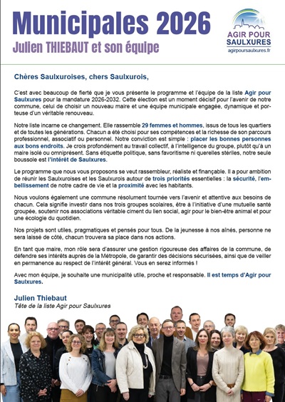 Programme 2026, liste Agir Pour Saulxures